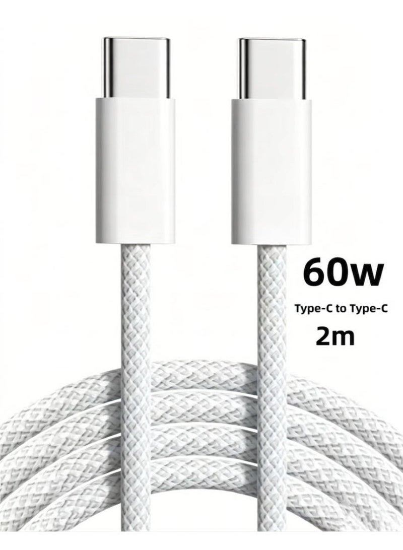 Zaid Cut-resistant Type-C charging cable, 2 meters long, supports fast charging from USB-C to USB-C at 60W. Compatible with iPhone 15, iPhone 16, Huawei, Samsung, and all devices with a Type-C port. - Image 1