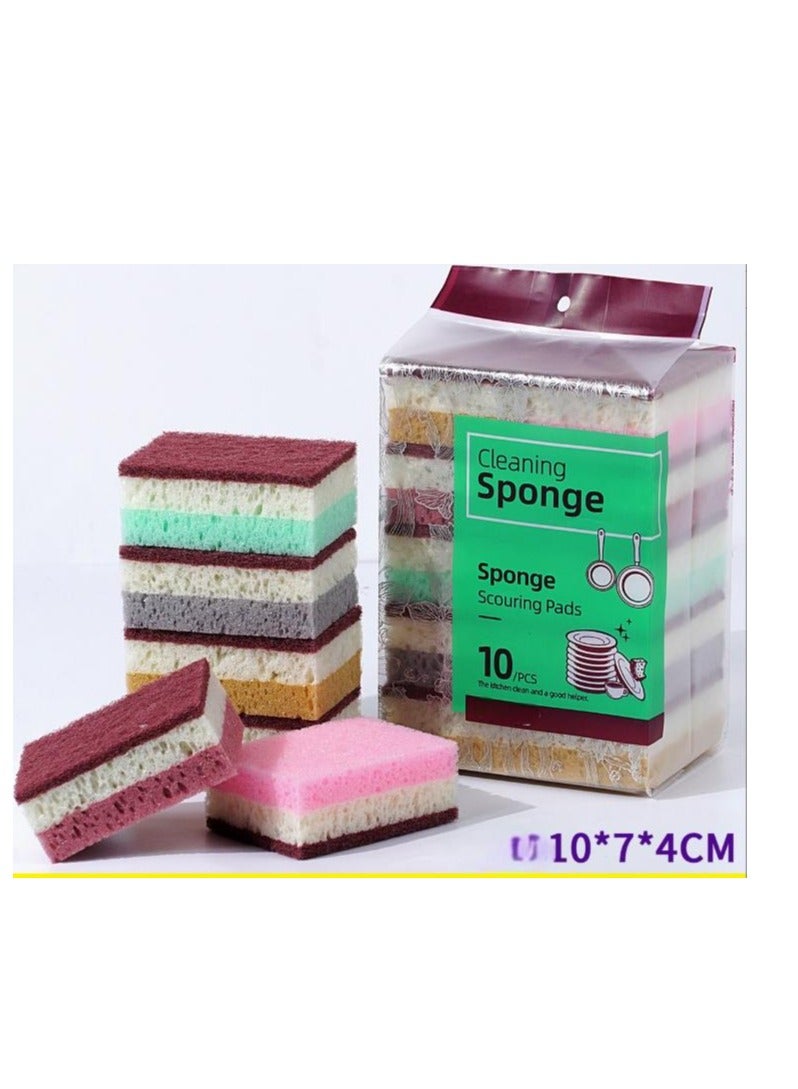 10 عبوات من إسفنجات تنظيف المطبخ، وسادات تنظيف، مادة مزدوجة الجوانب، تأثير مزدوج الجوانب، إسفنجة غسيل الأطباق للمطبخ، وسادة تنظيف، إسفنجة تنظيف الأواني المنزلية - Image 1