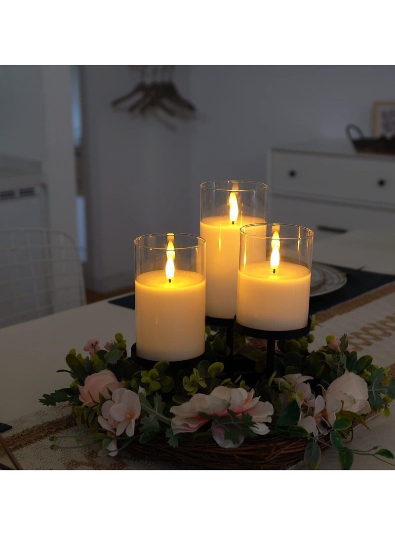 TIGER Set of 3 Glass Flameless Candles with Timer & Remote Control – Battery-Powered Flickering LED Pillar Candles for Holiday, Restaurant, and Home Decoration – Safe, Elegant, and Realistic Candlelight Ambiance - Image 3