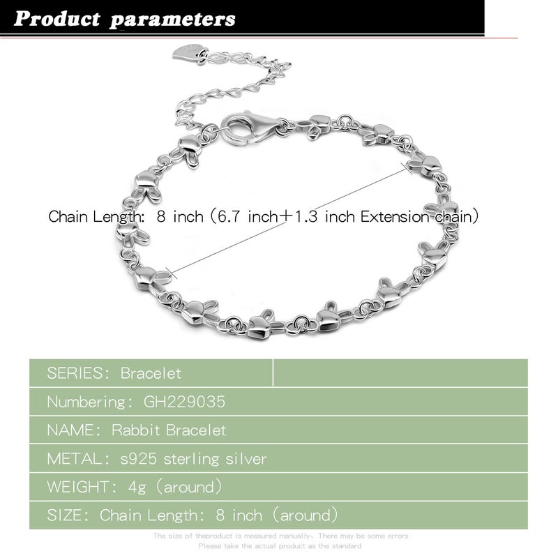 Dankadi Women 925 Sterling Silver Infinity Love Heart Link Bracelets- Cute Animal Little Rabbit Bangle Jewelry Gifts For Wife Her (Rabbit shape, 8 inches) - Image 3