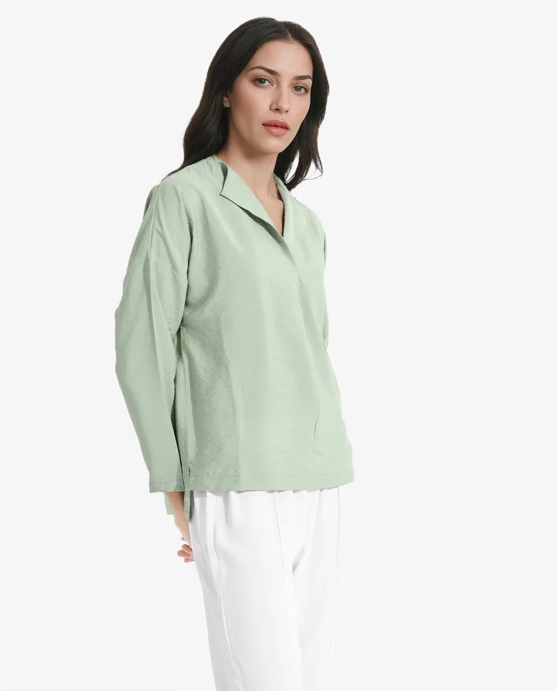 Rareism Women's Relaxed Fit Lapel Collar Top