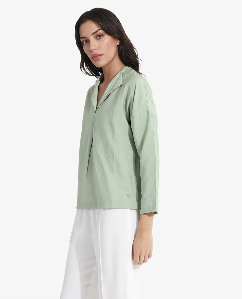 Rareism Women's Relaxed Fit Lapel Collar Top