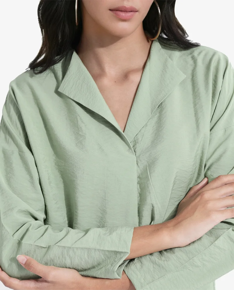 Rareism Women's Relaxed Fit Lapel Collar Top
