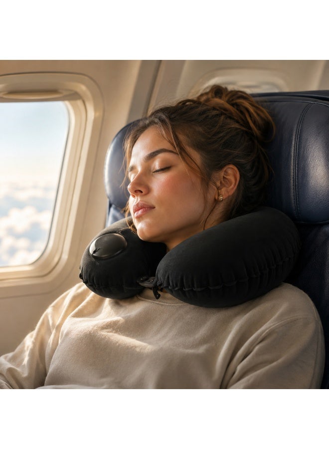 Premium Inflatable Travel Neck Pillow - U-Shaped with 360° Support & Soft Velvet Cover - Image 2