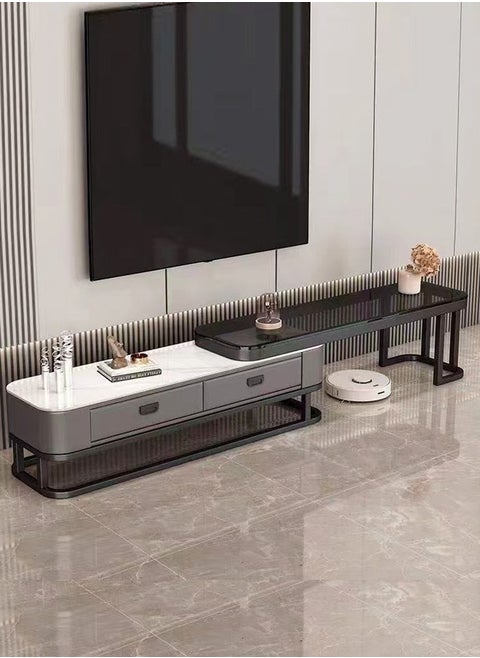 Multipurpose Use Nested Design Modern European Luxury Style Retractable Length Console Mount TV Stand Tempered Glass Tabletop TV Console Table with 2 Drawers Storage Tv Cabinet Entryway Console Table for Hallway Living Room 200x35x41CM