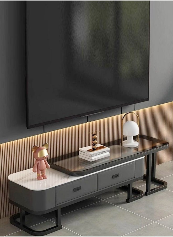 Raffine - Multipurpose Use Nested Design Modern European Luxury Style Retractable Length Console Mount TV Stand Tempered Glass Tabletop TV Console Table with 2 Drawers Storage Tv Cabinet Entryway Console Table for Hallway Living Room 200x35x41CM - Image 1