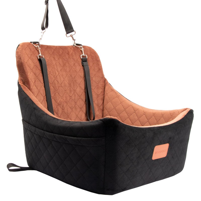 WOOAIDAGG Dog Car Seat for Medium Sized Dog,Pet Travel Car Bed with Seat Belt Channle,Fully Detachable and Washable Car Dog Seat with Adjustable Straps,3 Straps Easy to Install (Black/Brown) - Image 1