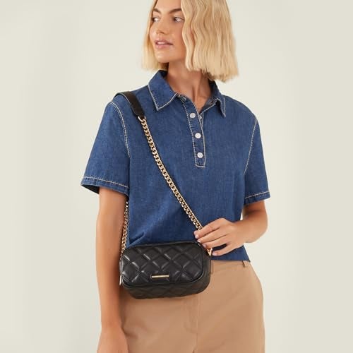 Accessorize London Women's Black Quilted Chunky Chain Camera Bag - Image 2