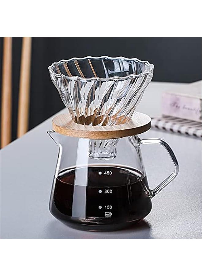 HOOKOR Pour Over Coffee Maker - 20 OZ /600ML Glass Carafe Coffee Server with Glass Coffee Dripper/Filter, Drip Coffee Maker Set for Home or Office, 1-5 Cups - Image 1