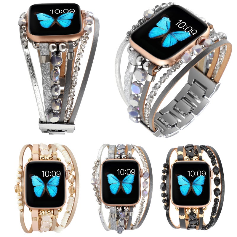 Jewelry Watch Band For Apple Watch Series 9&8&7 41mm / SE 3&SE 2&6&SE&5&4 40mm / 3&2&1 38mm(Silver)