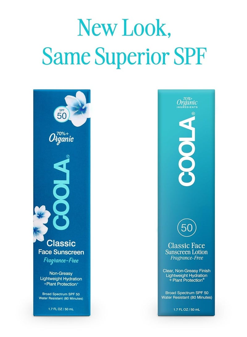 COOLA Organic Face Sunscreen SPF 50 Sunblock Lotion, Dermatologist Tested Skin Care for Daily Protection, Vegan and Gluten Free, Fragrance Free, 1.7 Fl Oz. - Image 2