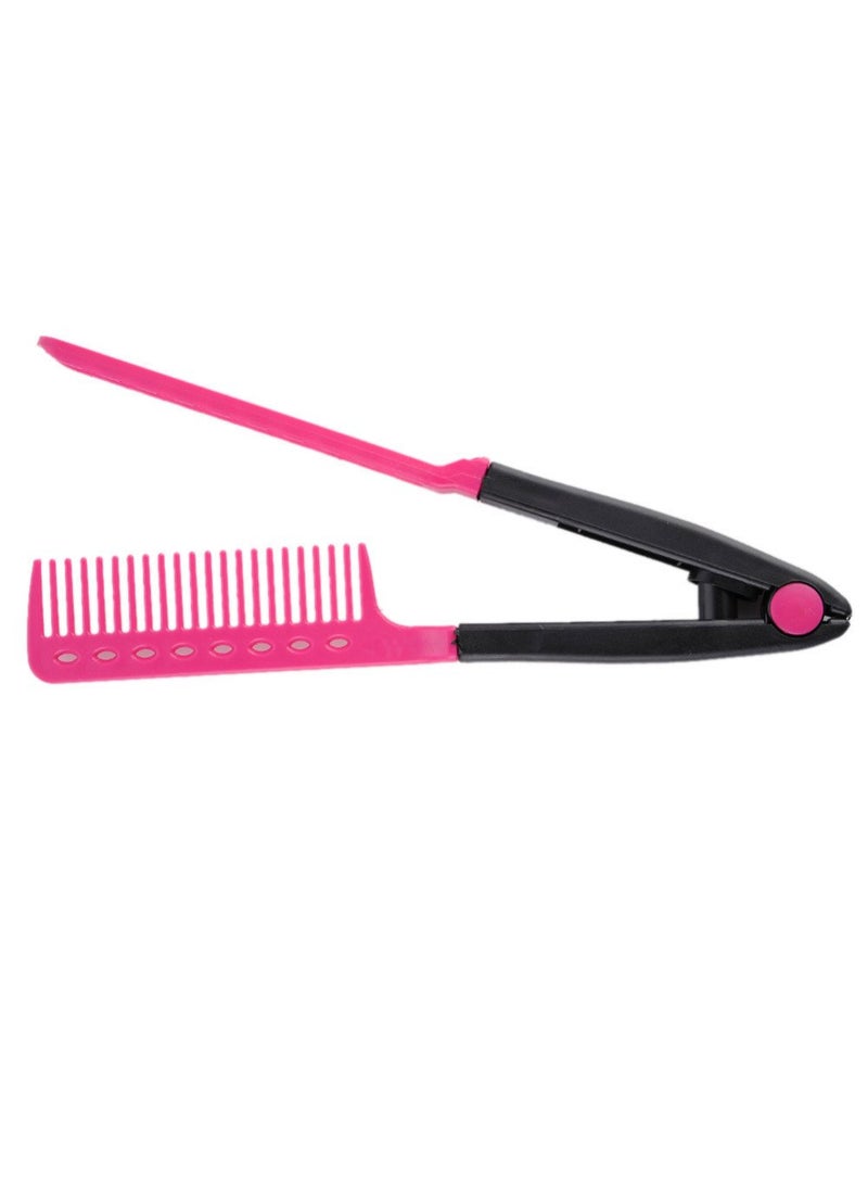 Wendy Mall - DIY Salon Hair Brush Combs Hairdressing Styling Hair Straightener V Shaped Straight Comb Pink - Image 1