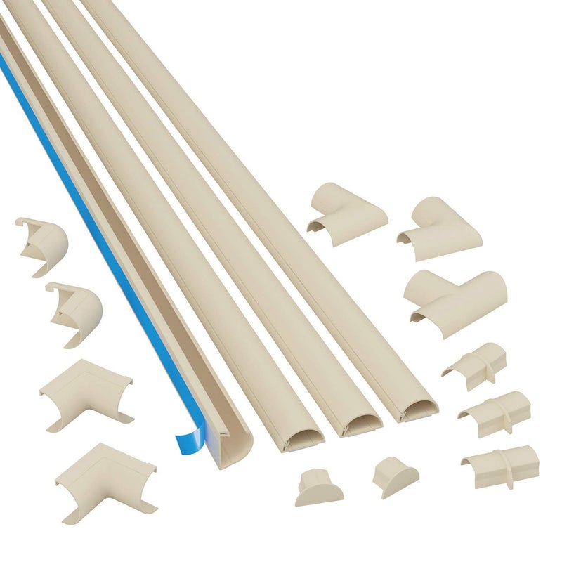 D-Line 13.12ft Cord Hider Kit, Patented Cable Cover, Hide Wires on Wall, Channel for TV Mount Cords, Raceway Wire Hiders, Paintable, Adhesive, Half Round, 4X 0.78in W x 0.39in H x 39in Lengths, Beige - Image 1