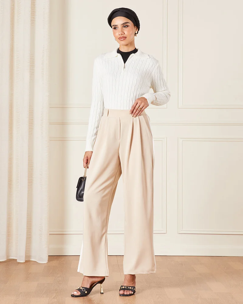 REDTAG Women Beige Wide Leg Tailored Trousers