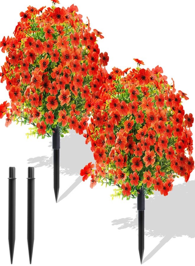 Hotop 2 Pack 22" Artificial Boxwood Ball Topiary Flower Trees with Ground Spike, UV Resistant Weatherproof Faux Floral Shrubs for Outdoor Garden Patio Porch Indoor Home Decor(Orange) - Image 1