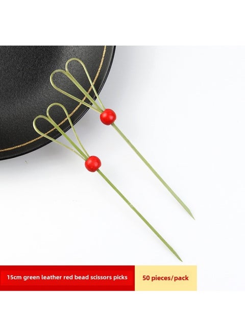 Mini Sugar-Coated Berry String Sticker Bamboo Sticker Disposable Special Material Net Red Small String Fruit Sticker Tool-Specifications:Green Skin Red Beads/15cm /50