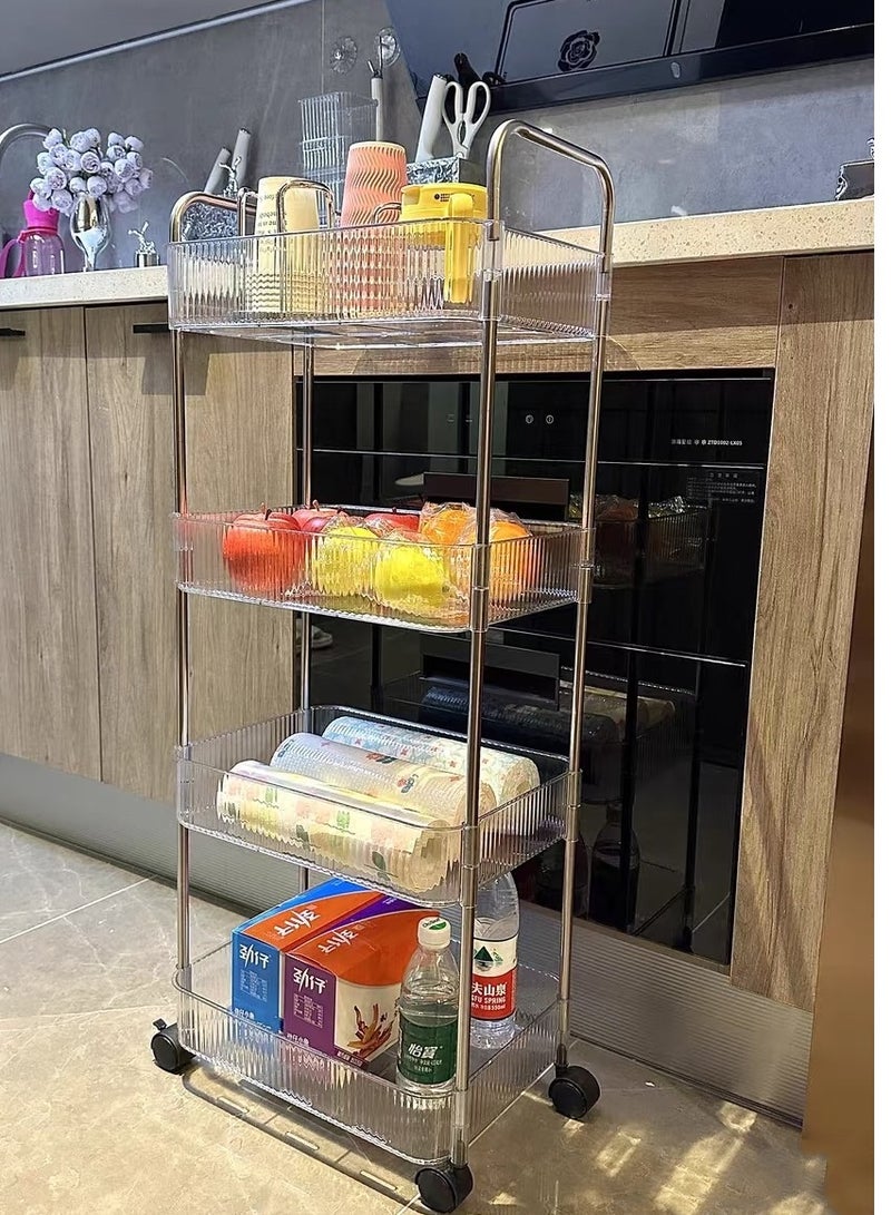 منظم عربات أكريليك متعدد الأغراض ذو 4 طبقات رف متحرك متعدد الأغراض لون شفاف 91 × 32 × 21 سم منظم عربات متعدد الأغراض - Image 2