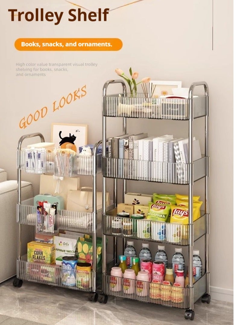 منظم عربات أكريليك متعدد الأغراض ذو 4 طبقات رف متحرك متعدد الأغراض لون شفاف 91 × 32 × 21 سم منظم عربات متعدد الأغراض - Image 5