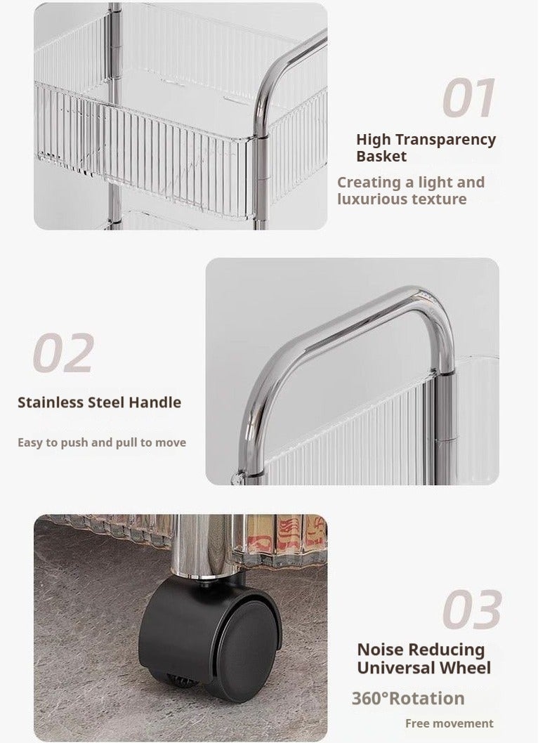 منظم عربات أكريليك متعدد الأغراض ذو 4 طبقات رف متحرك متعدد الأغراض لون شفاف 91 × 32 × 21 سم منظم عربات متعدد الأغراض - Image 3