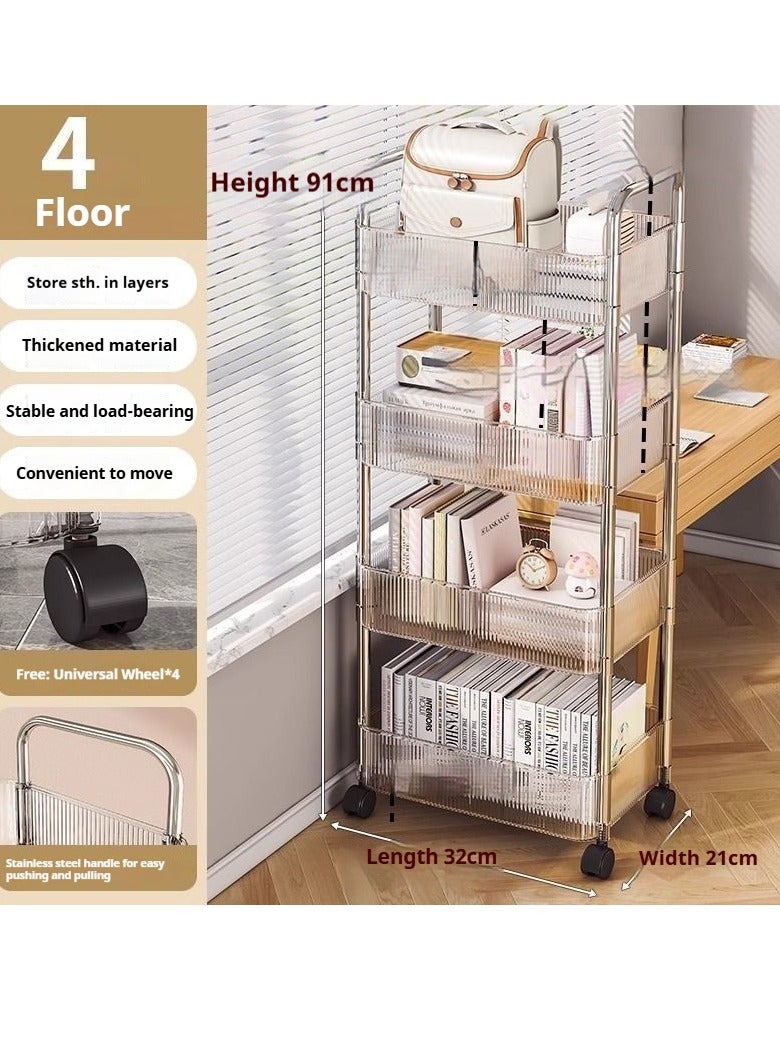 منظم عربات أكريليك متعدد الأغراض ذو 4 طبقات رف متحرك متعدد الأغراض لون شفاف 91 × 32 × 21 سم منظم عربات متعدد الأغراض - Image 4