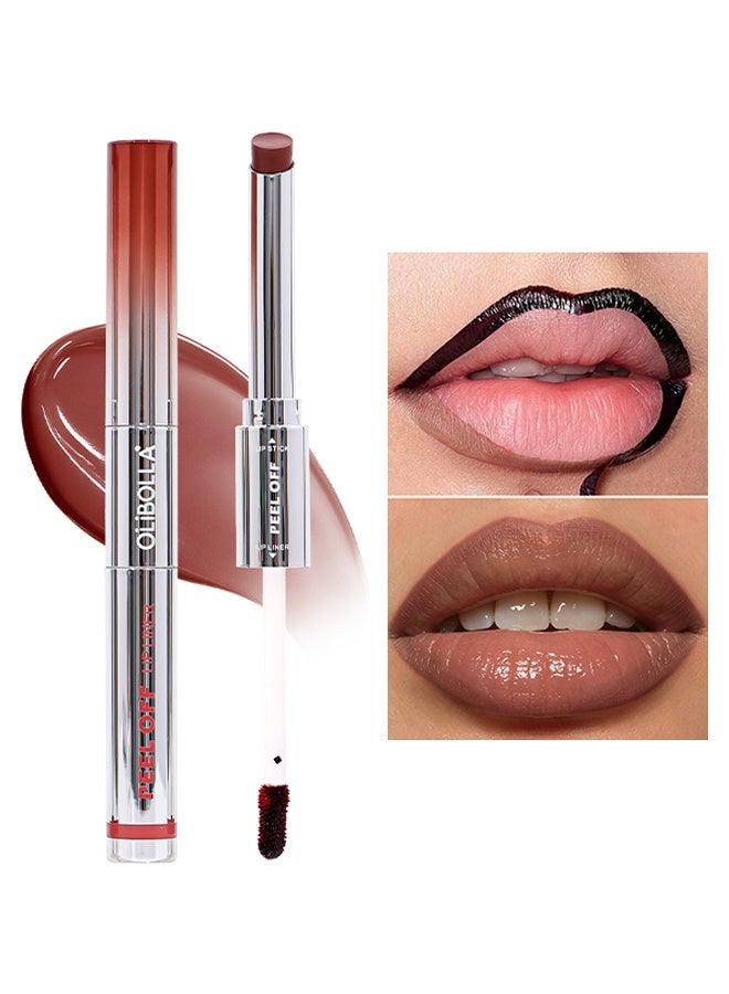 OLIBOLLA Peel Off Lip Liner & Lip Stain, 2‑in‑1 Deep Warm Brown Peelable Lip Liner Pencil with Glossy Lip Tint, Long Lasting Transfer‑Proof Lip Makeup, Waterproof Lip Contour Pen 03 - Image 1