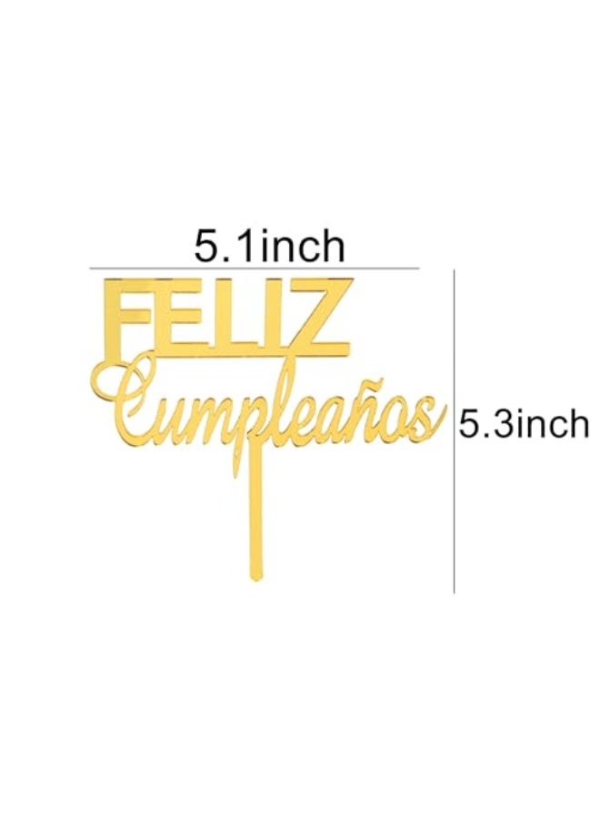 IEBQ Cake Topper Feliz Cumpleaos Gold Acrylic Happy Birthday Cake Toppers Golden Birthday Party Kid Cake Decorations Party Supplies for Woman Men - Image 5
