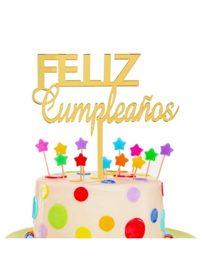 IEBQ Cake Topper Feliz Cumpleaos Gold Acrylic Happy Birthday Cake Toppers Golden Birthday Party Kid Cake Decorations Party Supplies for Woman Men - Image 1