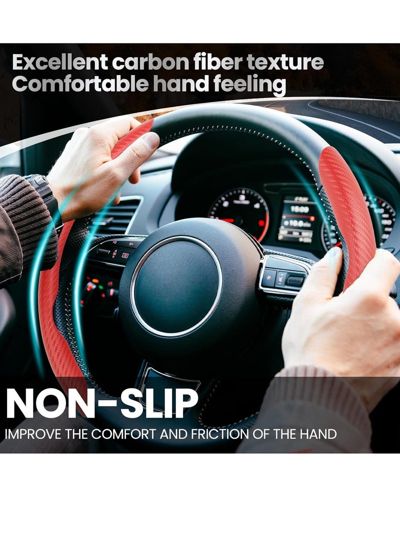 GUDOO Universal Car Carbon Fiber Steering Wheel Cover Anti-Skid Butterfly Steering Wheel Cover Non-Slip Segmented Steering Wheel Protector Fit for 99% Cars Car Interior Accessories - Image 2