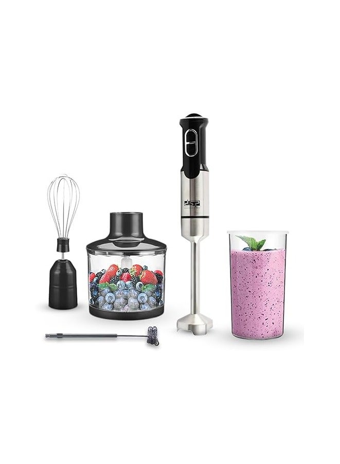 DSB DSP 5 in 1 Hand Blender Set, 800W Full Copper Motor, Turbo Function, Variable Speed, Stainless Steel Body and Blades, - Detachable Stainless Steel Mixing Rod Stainless Steel Four-Leaf Blades Accessories: SUS304 Egg Gripper, SUS304 Milk Frother, 500ml Chopper, 600ml Measuring Cup KM1153 (Black) - 1 Year Warranty - Image 1