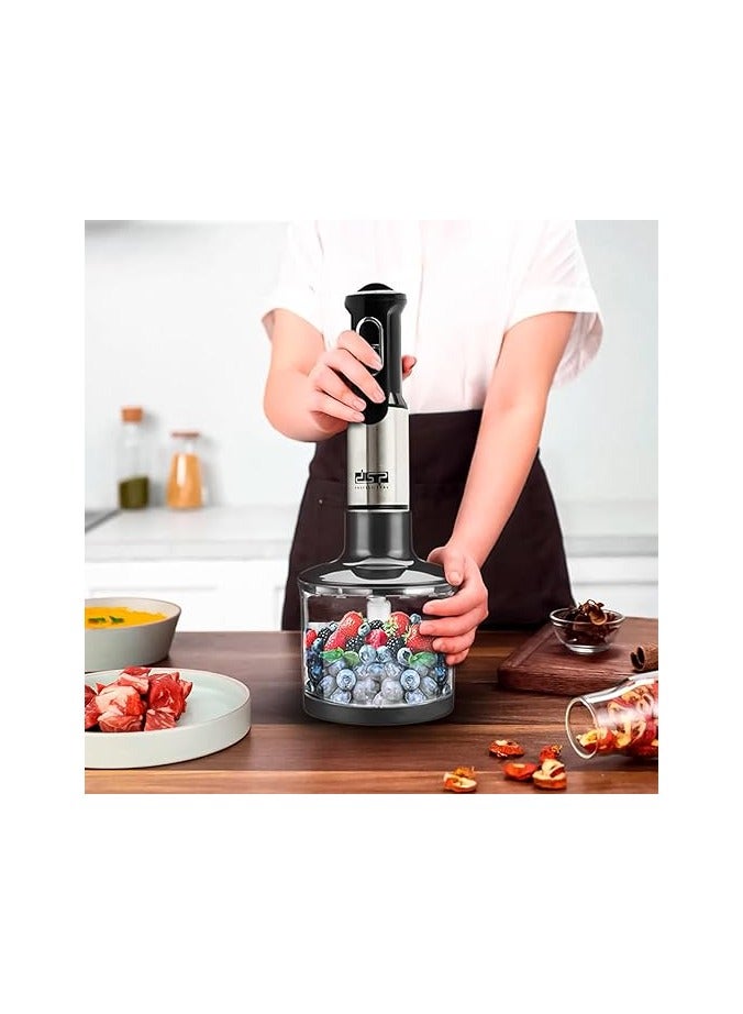DSB DSP 5 in 1 Hand Blender Set, 800W Full Copper Motor, Turbo Function, Variable Speed, Stainless Steel Body and Blades, - Detachable Stainless Steel Mixing Rod Stainless Steel Four-Leaf Blades Accessories: SUS304 Egg Gripper, SUS304 Milk Frother, 500ml Chopper, 600ml Measuring Cup KM1153 (Black) - 1 Year Warranty - Image 4