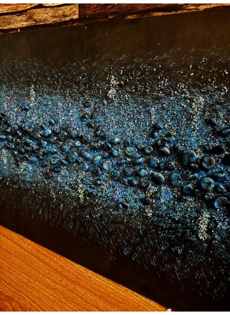 Textured Pebble Art – Handmade Abstract Wall Painting with Glitter on Canvas - Image 1