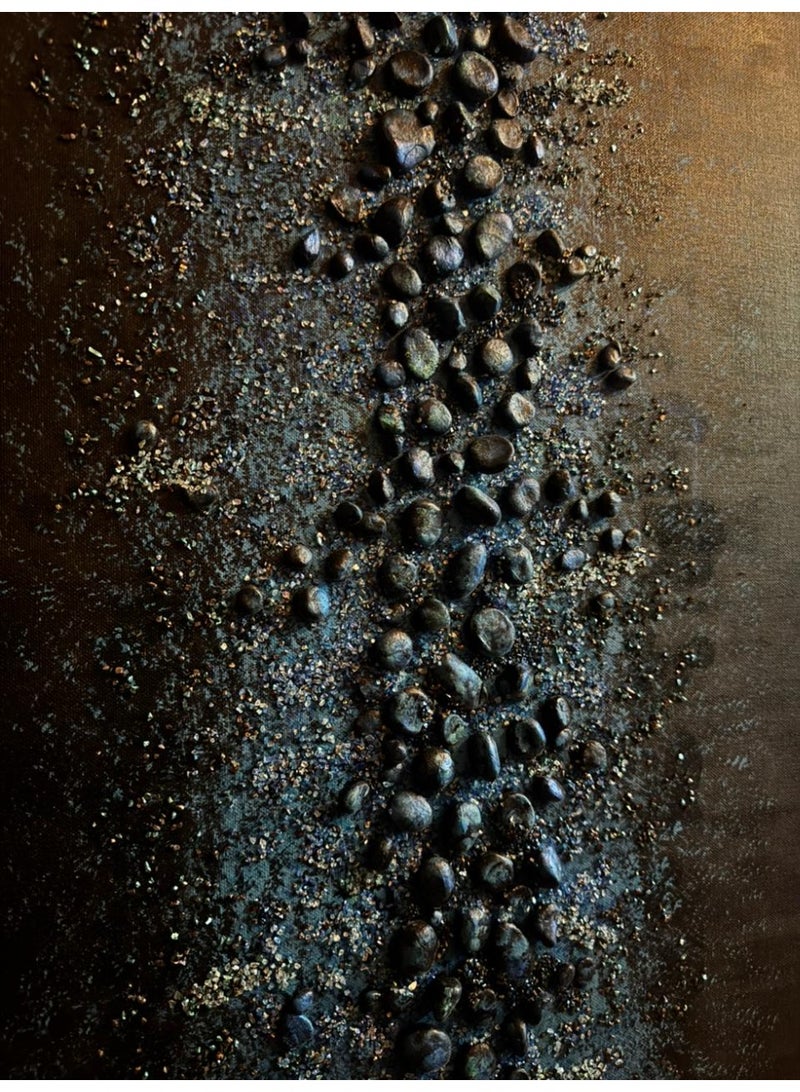 Textured Pebble Art – Handmade Abstract Wall Painting with Glitter on Canvas - Image 3