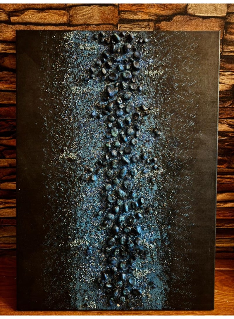 Textured Pebble Art – Handmade Abstract Wall Painting with Glitter on Canvas - Image 2
