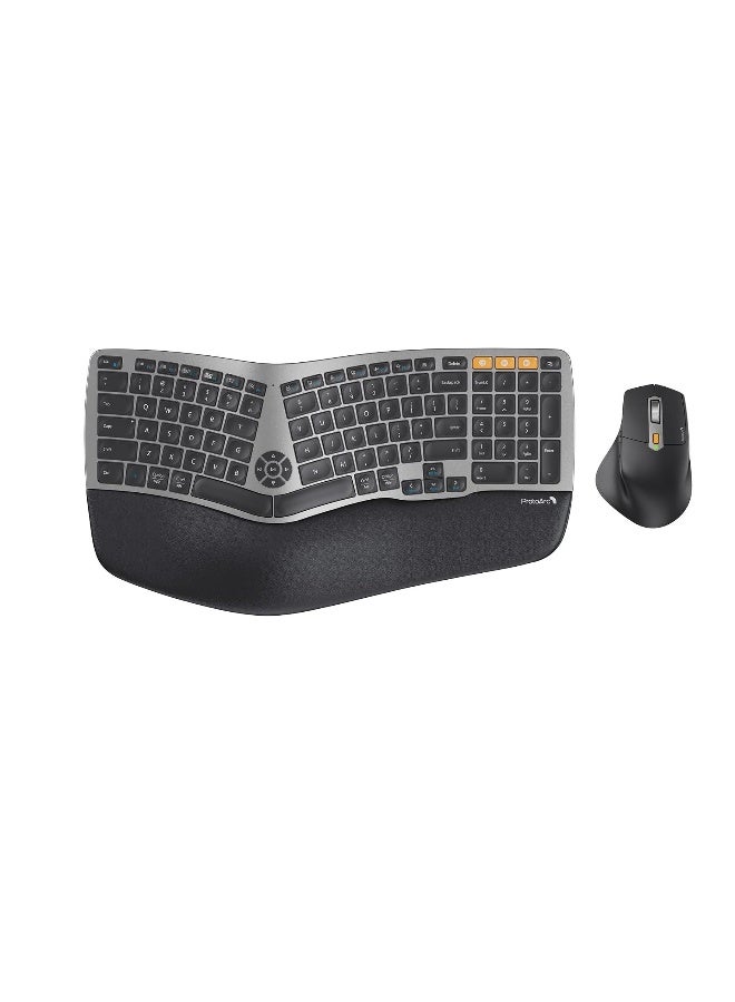 Ergonomic Wireless Keyboard Mouse, EKM01 Ergo Bluetooth Keyboard and Mouse Combo, Split Design, Palm Rest, Multi-Device, Rechargeable, Windows/Mac/Android (Space Gray)  - Image 1