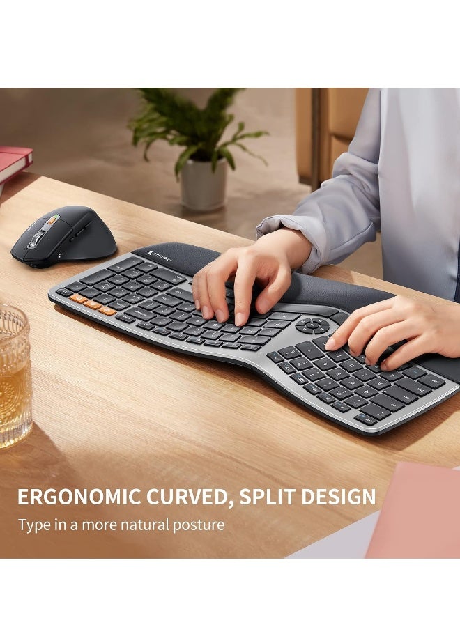 Ergonomic Wireless Keyboard Mouse, EKM01 Ergo Bluetooth Keyboard and Mouse Combo, Split Design, Palm Rest, Multi-Device, Rechargeable, Windows/Mac/Android (Space Gray)  - Image 2