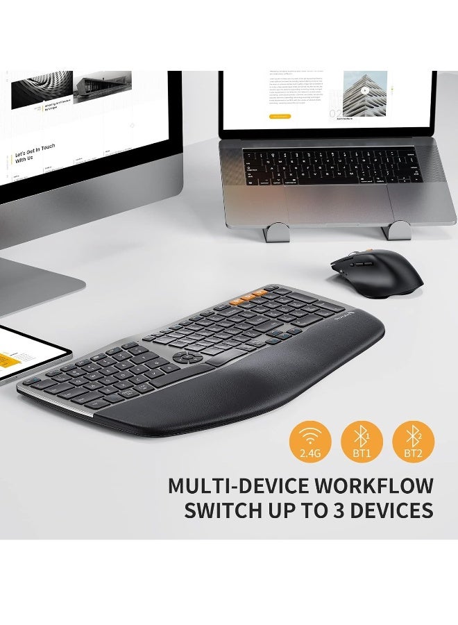 Ergonomic Wireless Keyboard Mouse, EKM01 Ergo Bluetooth Keyboard and Mouse Combo, Split Design, Palm Rest, Multi-Device, Rechargeable, Windows/Mac/Android (Space Gray)  - Image 5