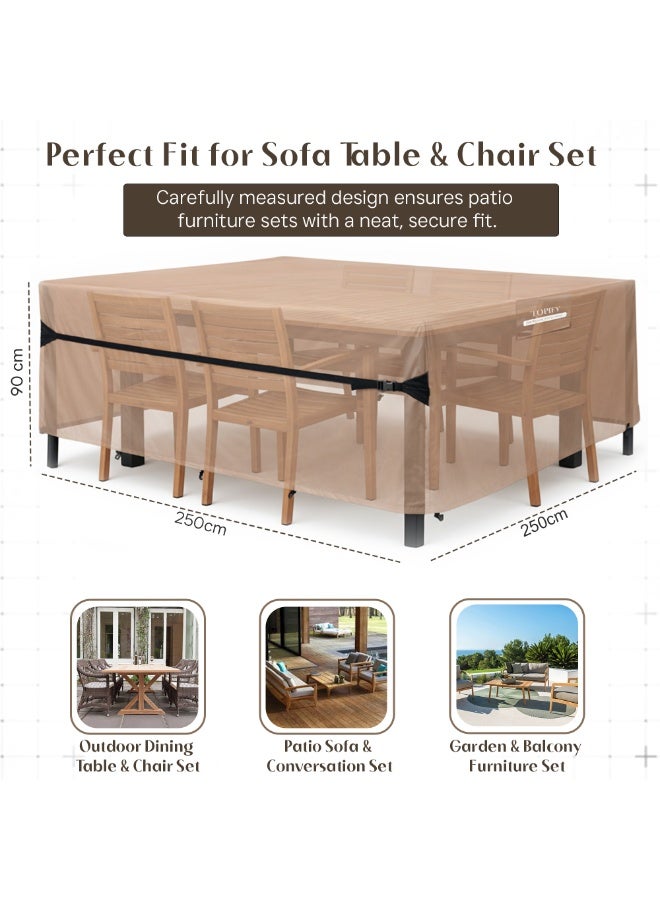 TOPIFY 420D Waterproof Outdoor Furniture Cover Set, Premium Quality Garden Patio Furniture Covers Dust Proof Anti-UV Heavy Duty PVC Coated Durable Sofa Table & Chair Cover 250x250x90cm - Image 2