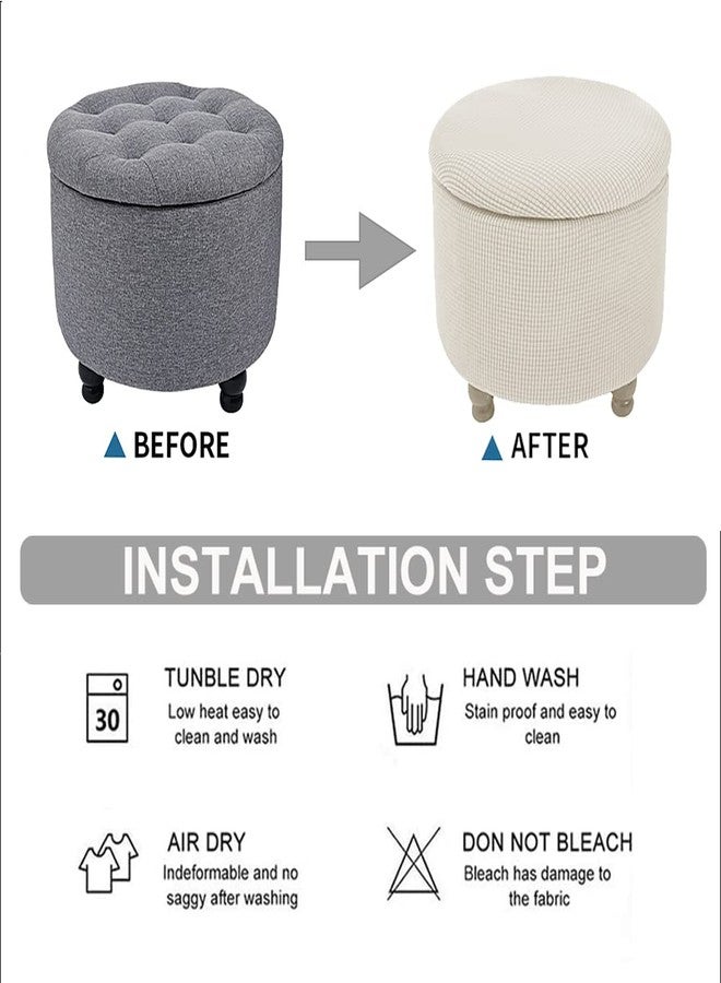 Andreannie Stretch Beige Jacquard Fabric Ottoman Slipcover Floding Storage Foot Stool Covers Soft Round Slipcover Removable Washable Furniture Protector for Home Decor (Beige) - Image 4