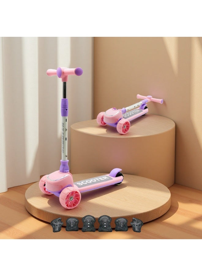 EASY FUTURE LED PU Wheels & Rear Brake & Music Kids Scooter with Foldable & Height Adjustable Handle, Kick Scooter for 3 to 8 Years, Including Protective Gear Set - Image 1