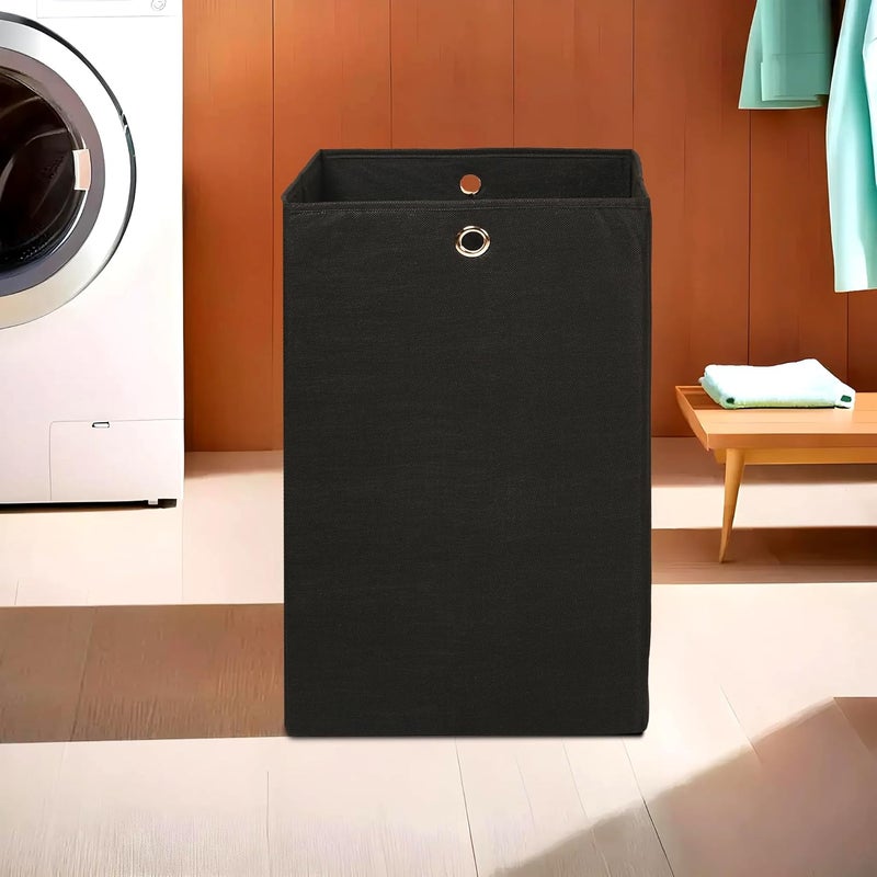 Kuber Industries Kuber Industries 80L Foldable Laundry Basket for Clothes with Holding Rings | Cloth Storage Box for Washing | Kids Toys & Unwashed Dirty Dress Bins Bucket for Storage | Plain Black  - Image 1