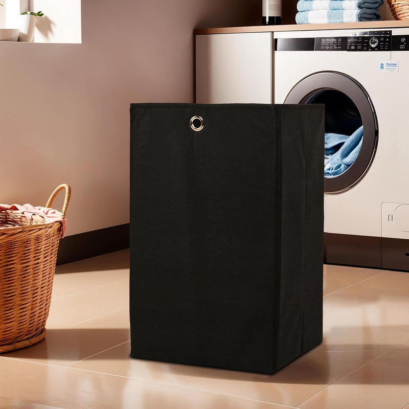 Kuber Industries Kuber Industries 80L Foldable Laundry Basket for Clothes with Holding Rings | Cloth Storage Box for Washing | Kids Toys & Unwashed Dirty Dress Bins Bucket for Storage | Plain Black  - Image 2