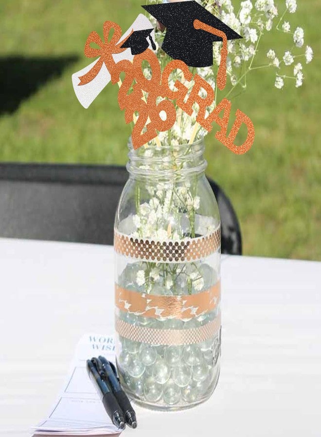 Matt Time Orange Glitter Graduation Centerpiece Class of Table Signs Grad Sticks Diploma Cap Party Decoration Favors 16 Pieces - Image 4