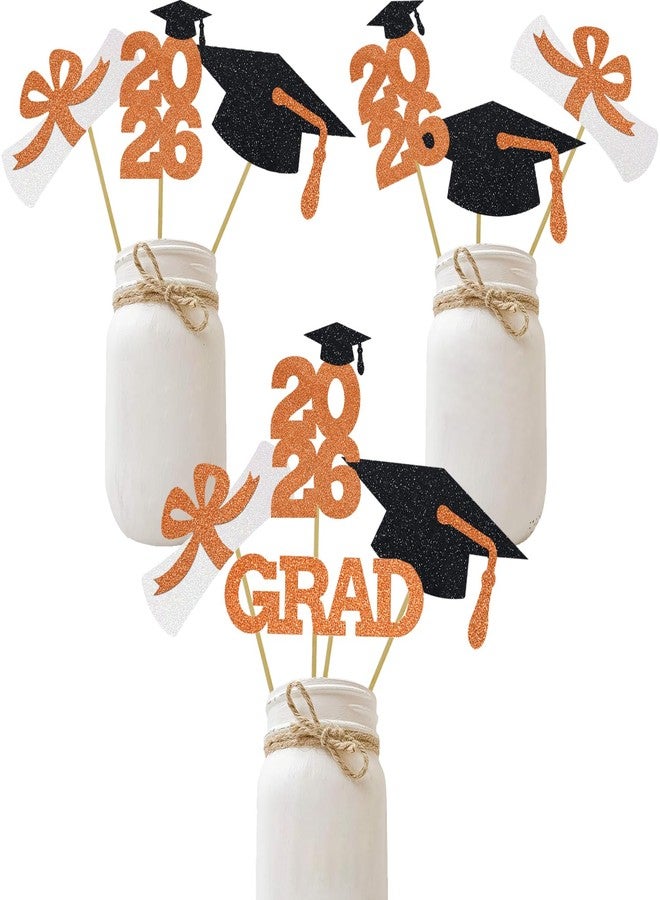 Matt Time Orange Glitter Graduation Centerpiece Class of Table Signs Grad Sticks Diploma Cap Party Decoration Favors 16 Pieces - Image 1