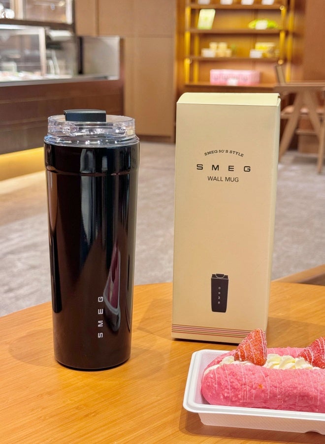 SMEG Travel Coffee Mug, 550ml Insulated Beverage Cup With Leakproof Lid, Long Lasting Coffee, Travel Coffee Thermos Black - Image 2