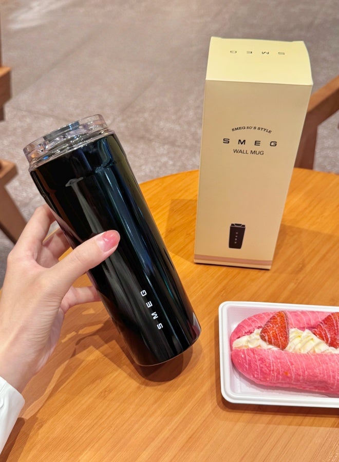 SMEG Travel Coffee Mug, 550ml Insulated Beverage Cup With Leakproof Lid, Long Lasting Coffee, Travel Coffee Thermos Black - Image 1