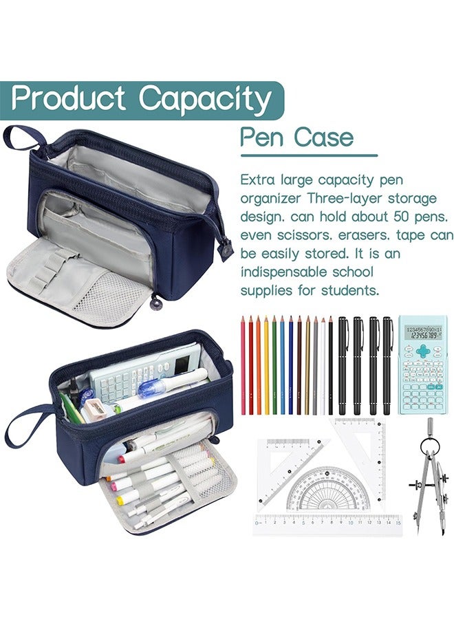 YelaJoy Large Pencil Pouch Big Pencil Case Aesthetic Pencil Bags with Zipper Pen Cases for Adults Boys School Kids, Special Pencil Case Pouch Pen Bag Pencil Pouches Storage Estuche Para Lapices - Blue - Image 5