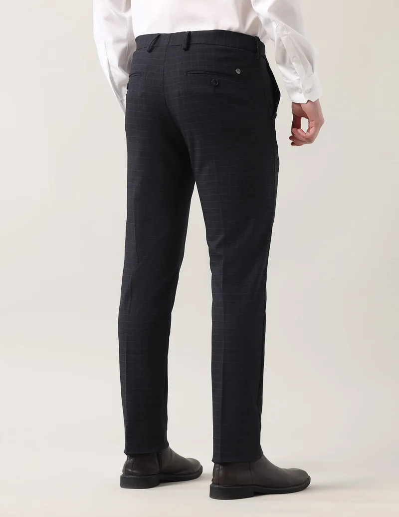 Arrow Dark blue Regular Fit Checked Trousers for Men | Best Price UAE
