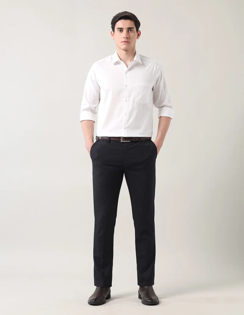 Arrow Dark blue Regular Fit Checked Trousers for Men | Best Price UAE
