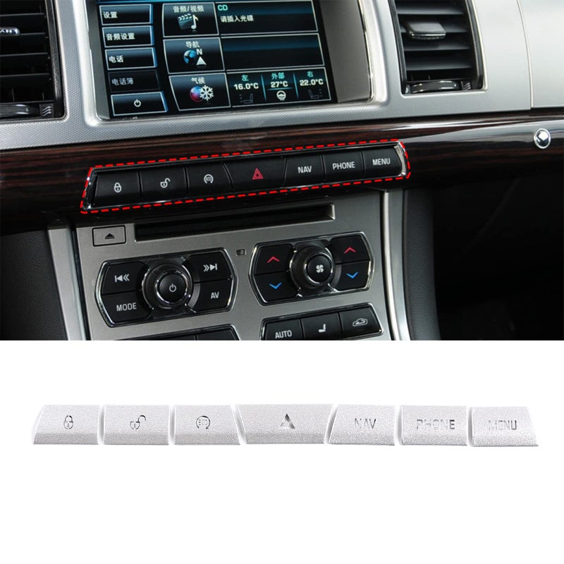 Daeiclru Car Multimedia Button Trim Fit for Jaguar XF 20122015 Multimedia Panel Button Cover Sticker Silver Aluminium Alloy 7Pcs