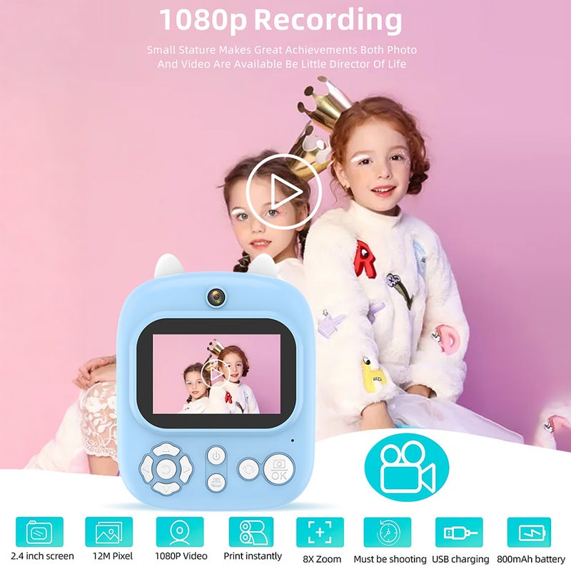 Kids Instant Print Camera Digital Camera for Kids 1080P Digital Video Camera Dual Lens 2.4 Inch IPS Screen Built-in Battery with 32GB TF Card & USB Card Reader 3 Rolls Thermal Printing Paper Neck Strap Birthday Festival Gift for Children Boys Girls - Image 5